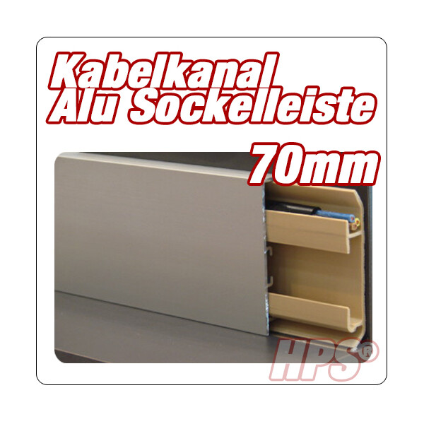 Aluminium Kabelkanal Sockelleiste 70mm- Bund 13,5fm - Silber Eloxiert