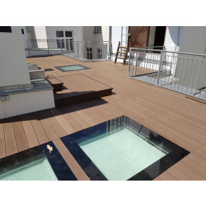 WPC Terrassendiele Massiv Hellbraun - inkl. Unterkonstruktion und Montageclips